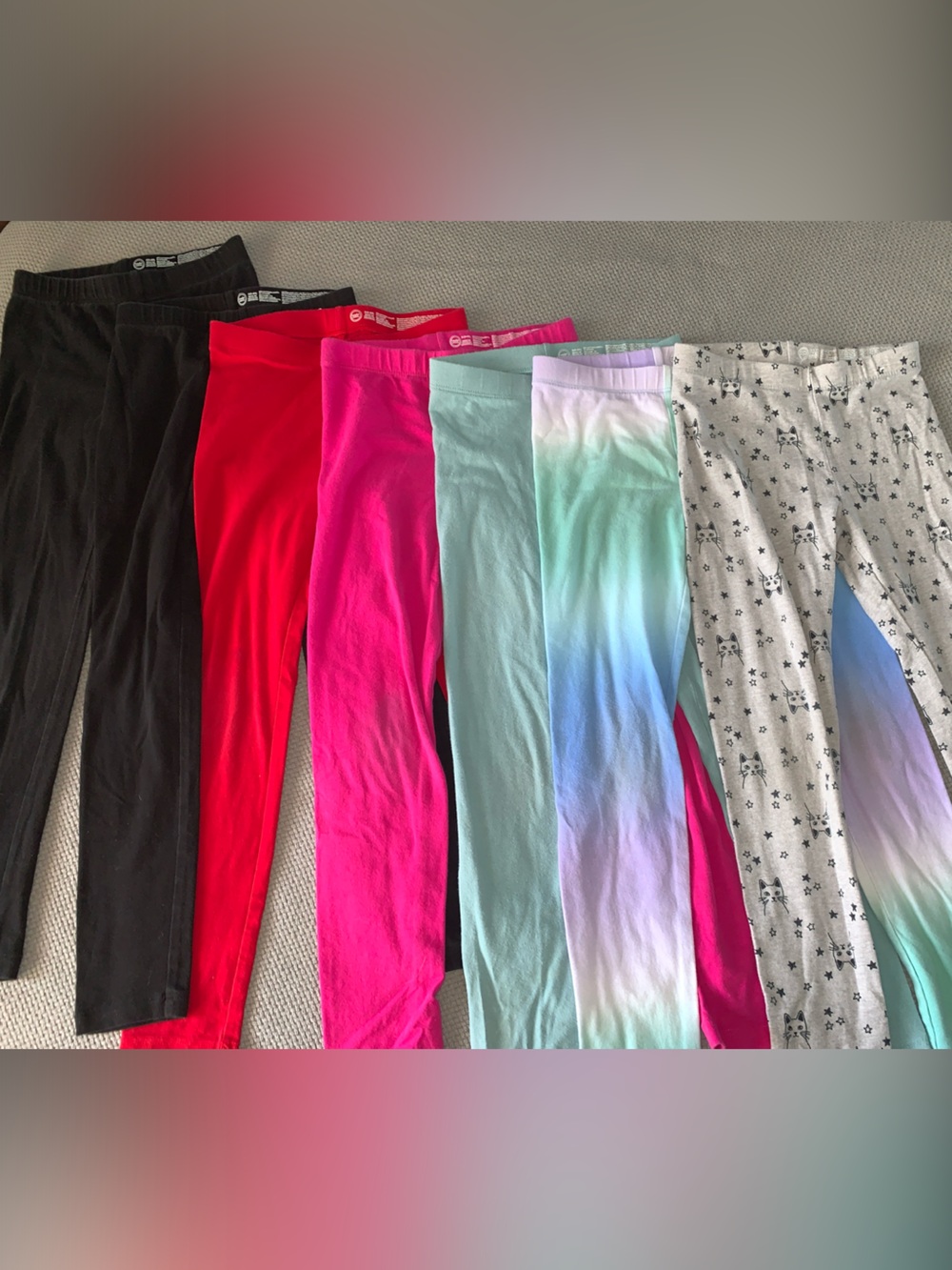 Kids Leggings Pack - 2 Black, Red, Pink, Mint, Pastel Tie-Dye, Star Print